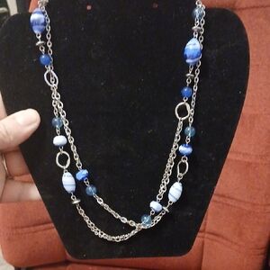 Christopher & Banks Blue and White Beaded Necklace